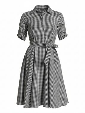 Calvin Klein Gingham Shirt Dress Size 2 | Navy BlueCheckered Cotton Dress